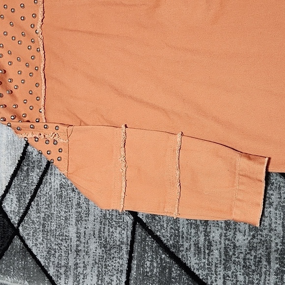 DUSTY PEACH STUDDED RAW-EDGE SNAP-BUTTON OVERSIZED FIT SHACKET JACKET - Picture 16 of 16